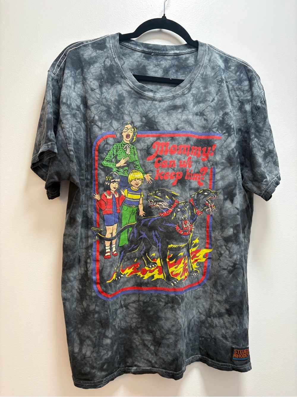 Steven Rhodes Graphic Tie-Dye Tee - Black "Mommy! Can We Keep Him?" Indie Sleaze